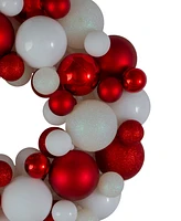 Northlight Red and White Shatterproof Ball Christmas Wreath