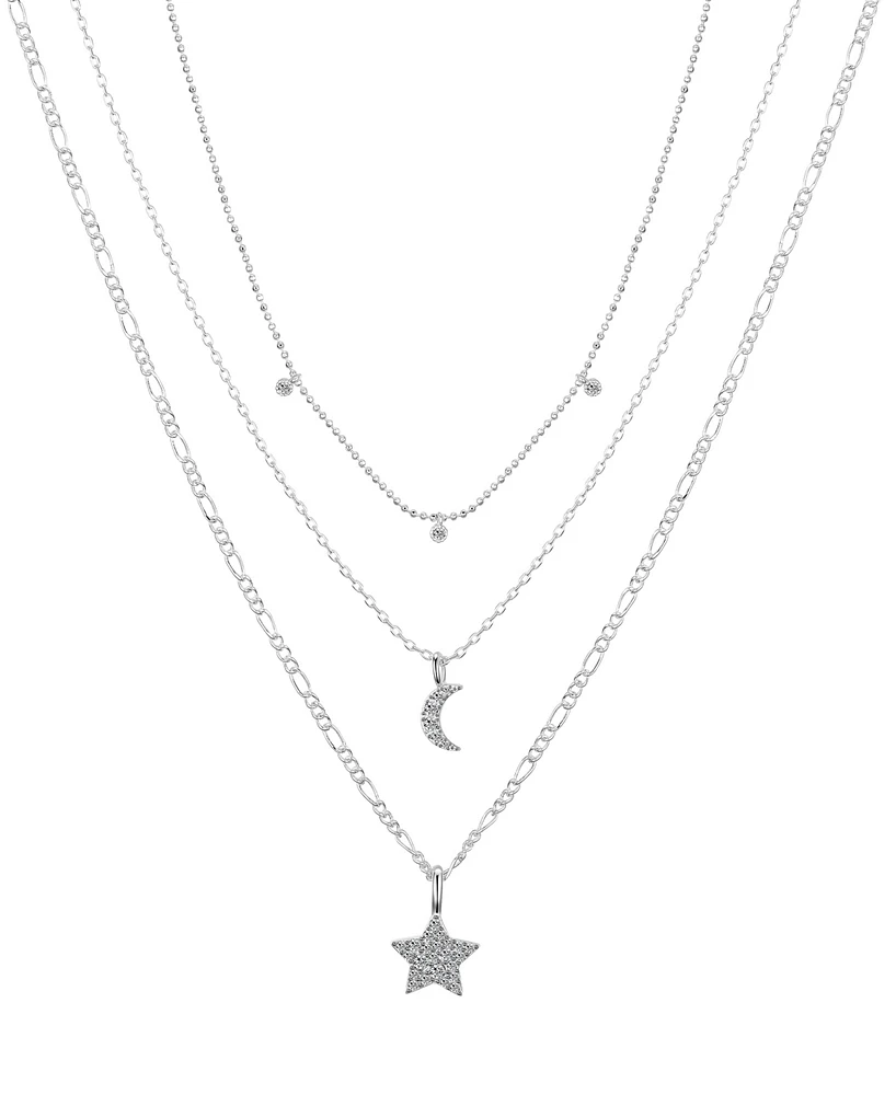 Unwritten Cubic Zirconia Star and Moon Layered Pendant Necklace Set