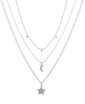 Unwritten Cubic Zirconia Star and Moon Layered Pendant Necklace Set