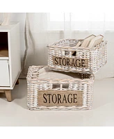 Jonathan Y Reed Southwestern Hand-Woven Rattan Nesting Baskets with Handles, White Wash/Kubu Gray (Set of 2)