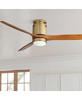 52" Windspun Modern Indoor Ceiling Fan 3 Blade Led Light Remote Control Soft Brass Finish Motor Walnut Finish Wood Blades Bedroom Living Room Kitchen