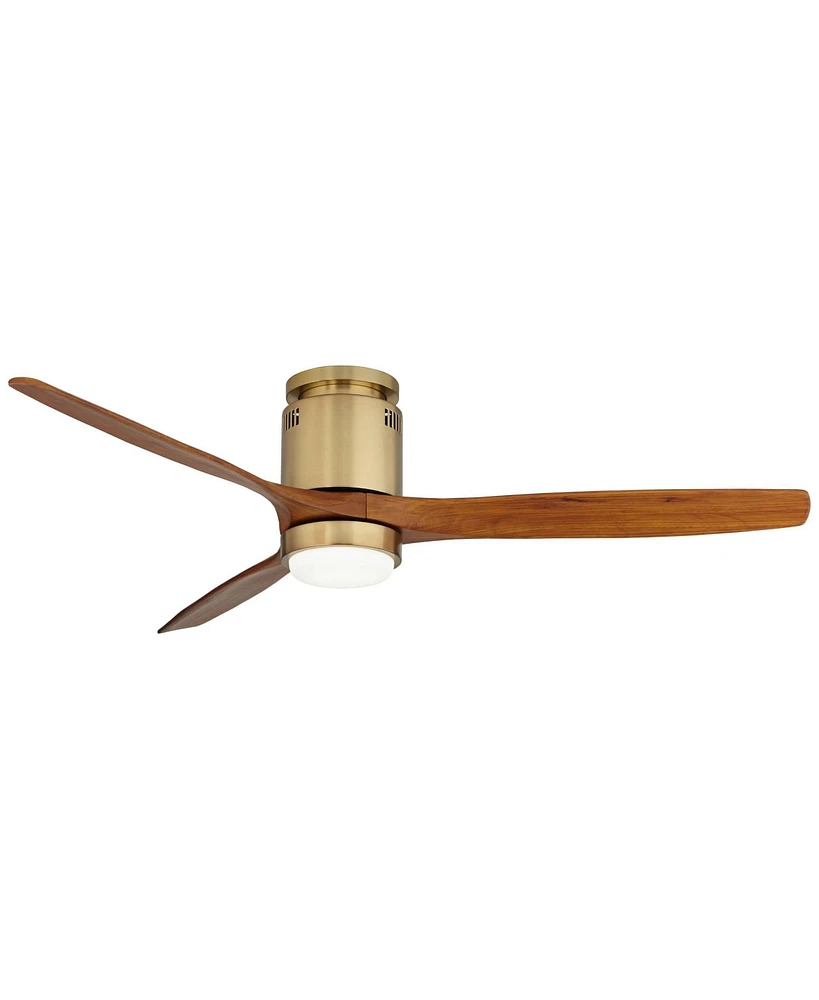 Casa Vieja 52" Windspun Modern Indoor Ceiling Fan 3 Blade Led Light Remote Control Soft Brass Finish Motor Walnut Finish Wood Blades Bedroom Living Ro