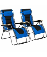 Gymax 2PCS Folding Zero Gravity Chair Padded Lounge w/ Beech Armrests Turquoise