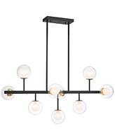 Possini Euro Design Marrion Matte Black Gold Linear Pendant Chandelier 36 1/2" Wide Mid Century Modern Dimmable Led Clear Glass 9-Light Fixture for Di