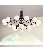 Possini Euro Design Davina Black Hanging Sputnik Chandelier Lighting 34 1/2" Wide Mid Century Modern Led Frosted White Globe Shades 18