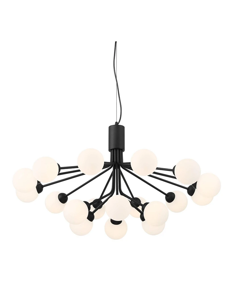 Possini Euro Design Davina Black Hanging Sputnik Chandelier Lighting 34 1/2" Wide Mid Century Modern Led Frosted White Globe Shades 18