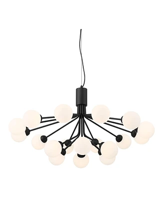 Possini Euro Design Davina Black Hanging Sputnik Chandelier Lighting 34 1/2" Wide Mid Century Modern Led Frosted White Globe Shades 18-Light Fixture f