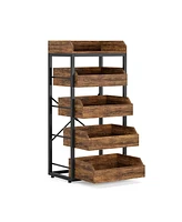 Tribesigns Wood Fruit and Vegetable Storage Rack, 5-Tier Pull-Out Snack Stand Fruit Basket Stand, Utility Shelf Organizer for Kitchen, Living Room, Be