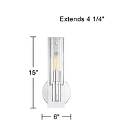 Possini Euro Design Pax Modern Wall Sconce Lighting Chrome Silver Hardwired 15" High Fixture Clear Cylinder Glass Shade Decor for Bedroom Bathroom Bed