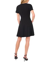 CeCe Women's Short-Sleeve Fit & Flare Bow-Trim Dress