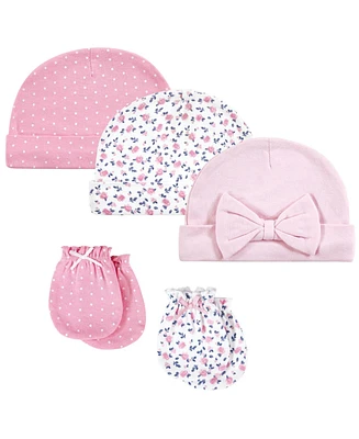 Hudson Baby Baby Girls Hudson Cotton Cap and Scratch Mitten Set