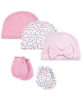 Hudson Baby Baby Girls Hudson Cotton Cap and Scratch Mitten Set