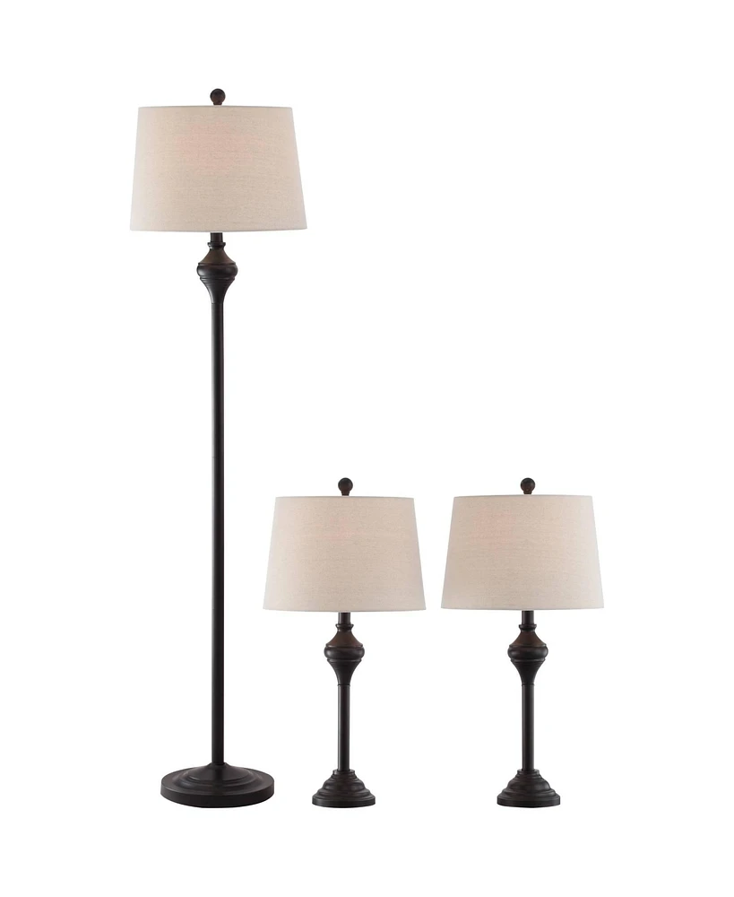 Barnes and Ivy Mason Traditional 3 Piece Table Floor Lamp Set Dark Bronze Metal Oatmeal Drum Shade Decor for Living Room Bedroom House Bed