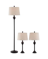 Barnes and Ivy Mason Traditional 3 Piece Table Floor Lamp Set Dark Bronze Metal Oatmeal Drum Shade Decor for Living Room Bedroom House Bed