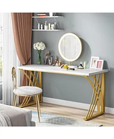 Tribesigns 55 Large Modern Computer Desk, White & Gold Luxury Laptop Pc Student Table, Makeup Vanity Table with Thick Frame & Strong Legs, Sturdy Writ
