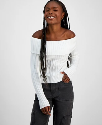 Madden Girl Juniors' Off-The-Shoulder Ribbed Sweater