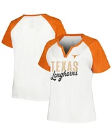 Profile Women's White/Texas Orange Texas Longhorns Plus Best Squad Shimmer Raglan Notch Neck T-Shirt