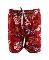 Wes & Willy Big Boys and Girls Scarlet San Francisco 49ers Floral Volley Swim Trunks