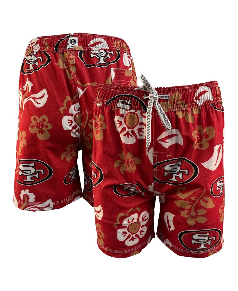 Wes & Willy Big Boys and Girls Scarlet San Francisco 49ers Floral Volley Swim Trunks