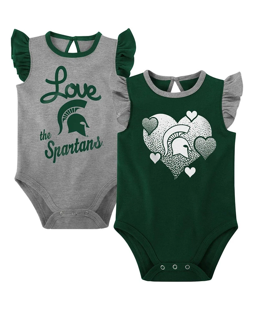 Outerstuff Newborn Baby Boys and Girls Green/Gray Michigan State Spartans Spread the Love 2-Pack Bodysuit Set