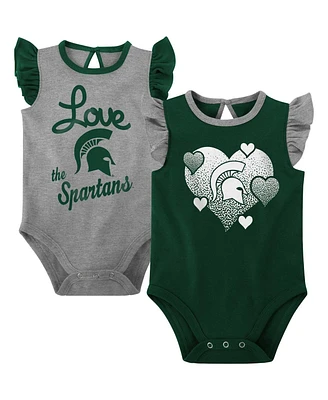 Outerstuff Newborn Baby Boys and Girls Green/Gray Michigan State Spartans Spread the Love 2-Pack Bodysuit Set