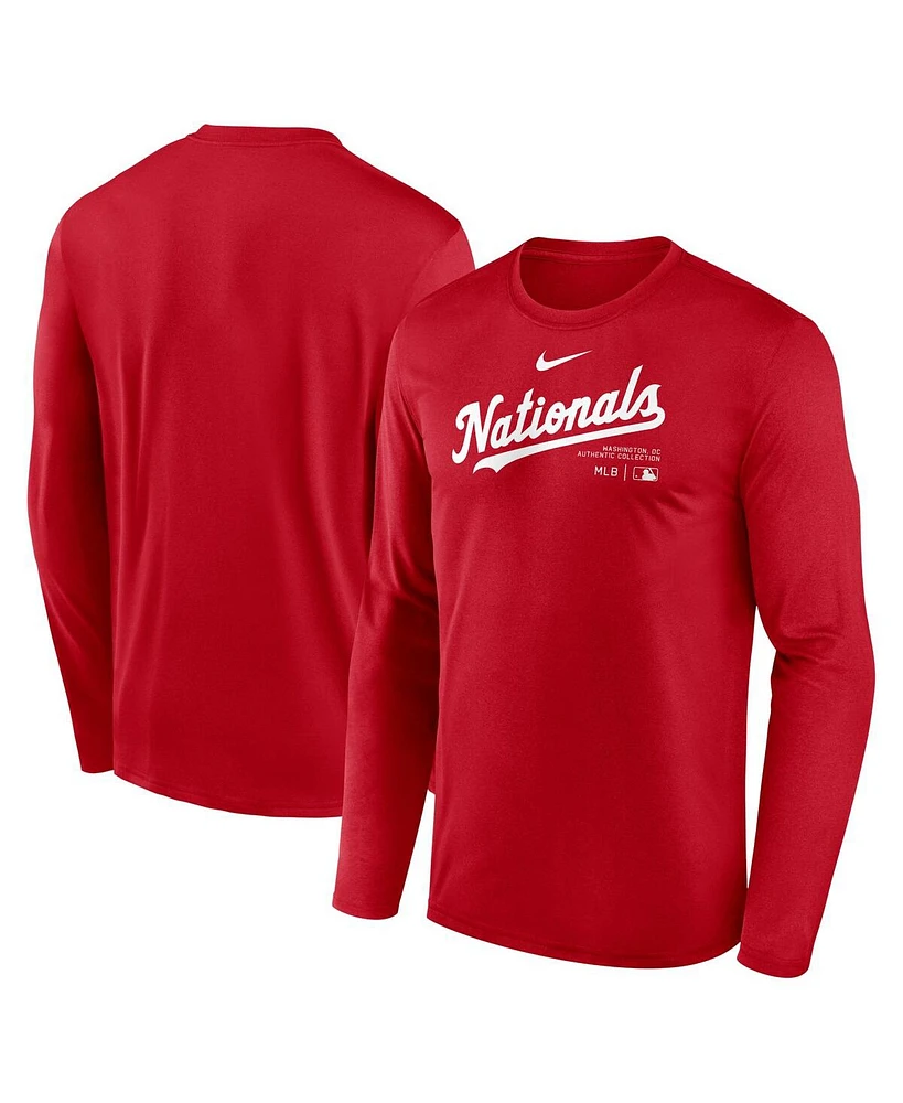 Nike Men's Red Washington Nationals Authentic Collection Practice Performance Long Sleeve T-Shirt