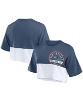 Fanatics Women's Navy/White New England Patriots Boxy Color Split Cropped T-Shirt