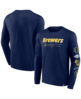 Fanatics Men's Navy Milwaukee Brewers Strike the Goal Long Sleeve T-Shirt