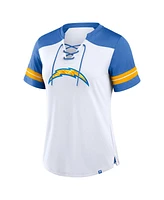 Fanatics Women's White/Powder Blue Los Angeles Chargers Foiled Primary Lace-Up T-Shirt