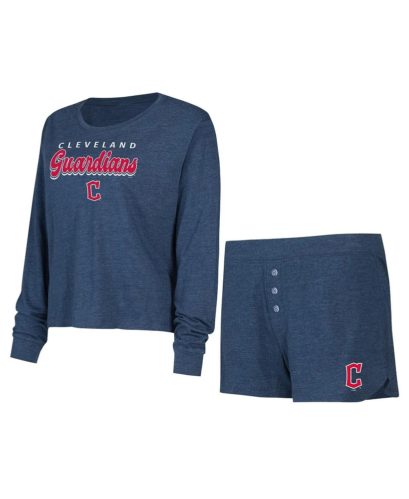 Concepts Sport Women's Navy Cleveland Guardians Meter Knit Long Sleeve T-Shirt Shorts Set