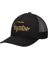 Mitchell & Ness Men's Black Pittsburgh Penguins Script Side Patch Trucker Adjustable Hat