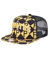 New Era Men's Black Pittsburgh Pirates Seeing Diamonds A-Frame Trucker 9FIFTY Snapback Hat