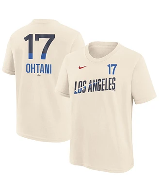 Nike Big Boys and Girls Shohei Ohtani Cream Los Angeles Dodgers 2024 City Connect Fuse Name Number T-Shirt