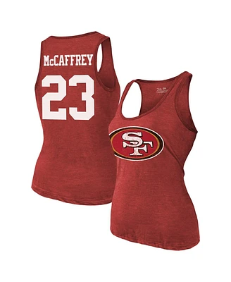 Majestic Women's Christian McCaffrey Scarlet San Francisco 49ers Name Number Tri-Blend Tank Top