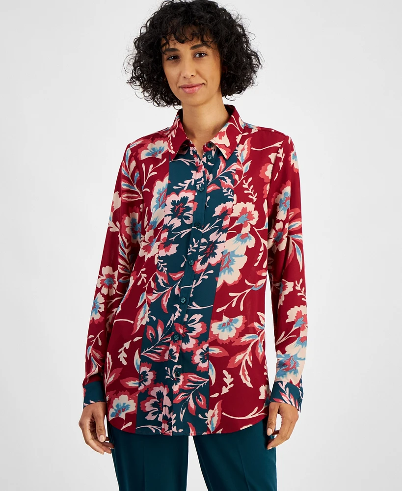 Tahari Asl Women's Printed Satin Shirt