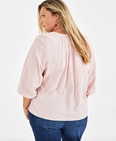 Style & Co Plus Embroidered Popover Blouse, Created for Macy's