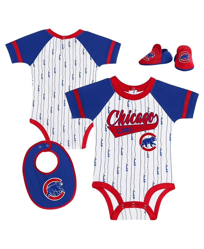 Outerstuff Newborn Baby Boys and Girls White Chicago Cubs Base Hitter Bodysuit, Bib Bootie Set