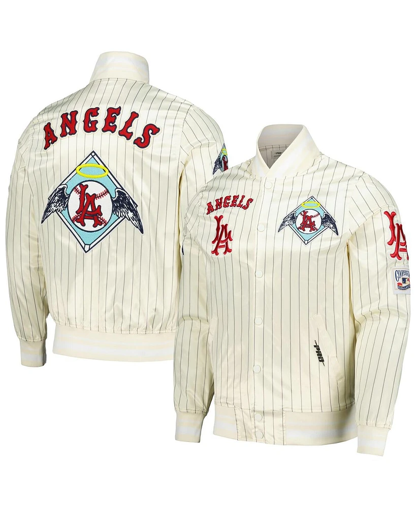 Pro Standard Men's Cream Los Angeles Angels Cooperstown Collection Pinstripe Retro Classic Satin Full-Snap Jacket