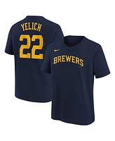 Nike Big Boys and Girls Christian Yelich Navy Milwaukee Brewers Home Player Name Number T-Shirt