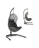 Slickblue Egg Chair with Stand Pe Rattan Swing Hammock Chair with Pillow and Cushion-Grey