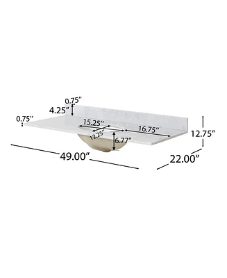 Simplie Fun 49" Carrara White Marble Vanity Top With Ceramic Sink