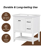 Streamdale Furniture 30" Bathroom Vanity with Ceramic Sink, Multi-Functional Drawer, Solid Wood Legs