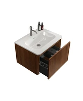 Streamdale Furniture Etna 24" Striped Walnut Vanity w/ White Ceramic Sink