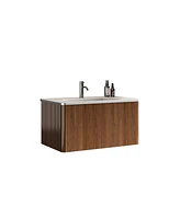 Streamdale Furniture Etna 30" Striped Walnut Vanity w/ White Ceramic Sink