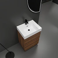 24" Modern Bathroom Vanity with Single Sink, Double Drawer, Brown