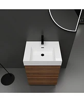 24" Modern Bathroom Vanity with Single Sink, Double Drawer, Brown