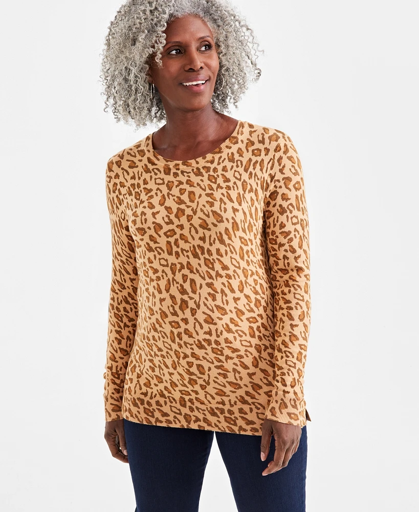 Style & Co Women's Printed Crewneck Sweater, Created for Macy's