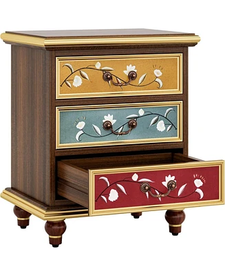 Tribesigns 3-Drawer Nightstand, Wood Bedside Table with Retro Flower