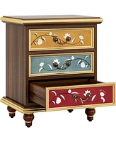 Tribesigns 3-Drawer Nightstand, Wood Bedside Table with Retro Flower