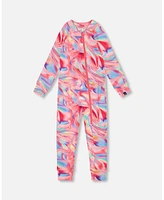 Deux par Toddler Girls One Piece Thermal Underwear Printed Pink Marble - Toddler|Child